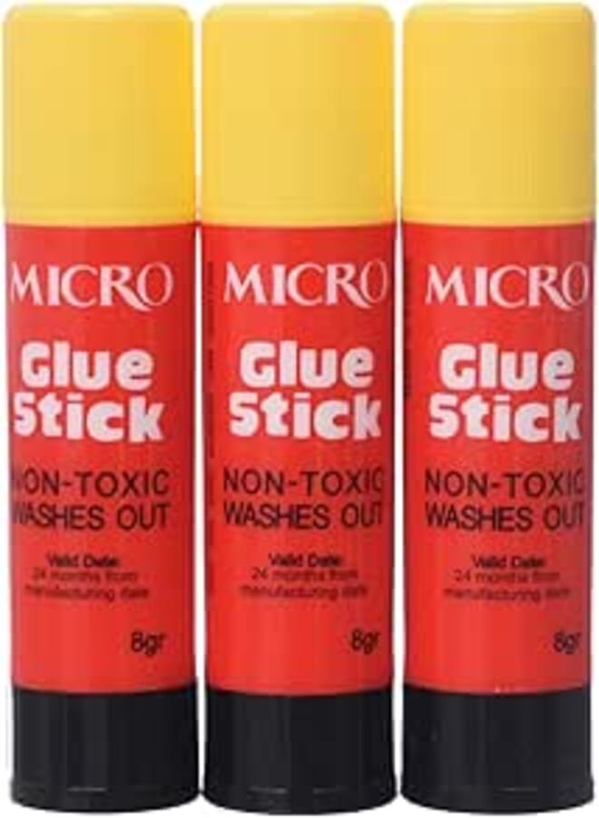 Micro High Quality Transparent Glue Stick 8g Pack of 3 Pieces Suitable For Home, School, Or Educational Centers - Multi Colour
